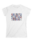 Women's Semi-Fitted, Short Sleeve, Cotton Tee - Patriotic 4th of July 'America' Graphic - item