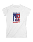 Women's Semi-Fitted, Short Sleeve, Cotton Tee - Patriotic, 4th of July 'God Bless America' Graphic - item