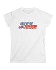 Women's Semi-Fitted, Short Sleeve, Cotton Tee - Patriotic, 4th of July "Fired Up for Freedom" Graphic - item