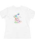 Women's Regular Fit Short Sleeve Cotton Tee - Colorful Floral Bunny, "Happy Easter" Graphic - item