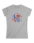 Women's Semi-Fitted, Short Sleeve, Cotton Tee - 4th of July, Patriotic "Love" Graphic - item