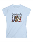 Women's Semi-Fitted, Short Sleeve, Cotton Tee - Patriotic 4th of July, "God Bless the USA" Graphic - item