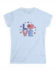 Women's Semi-Fitted, Short Sleeve, Cotton Tee - 4th of July, Patriotic "Love" Graphic - item