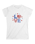 Women's Semi-Fitted, Short Sleeve, Cotton Tee - 4th of July, Patriotic "Love" Graphic - item