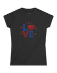 Women's Semi-Fitted, Short Sleeve, Cotton Tee - 4th of July, Patriotic "Love" Graphic - item