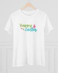 Women's Regular Fit Short Sleeve Cotton Tee - Colorful "Happy Easter" Graphic - item