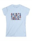 Women's Semi-Fitted, Short Sleeve, Cotton Tee - Patriotic 4th of July 'America' Graphic - item