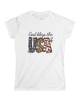 Women's Semi-Fitted, Short Sleeve, Cotton Tee - Patriotic 4th of July, "God Bless the USA" Graphic - item