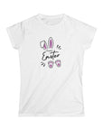 Happy Easter Women's Slim Fit Softstyle Tee - Cute Bunny Design for Spring Celebrations 1.d