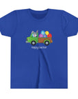 Happy Easter Youth Short Sleeve Tee - Cute Bunny & Colorful Eggs Design - 30.0