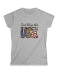 Women's Semi-Fitted, Short Sleeve, Cotton Tee - Patriotic 4th of July, "God Bless the USA" Graphic - item