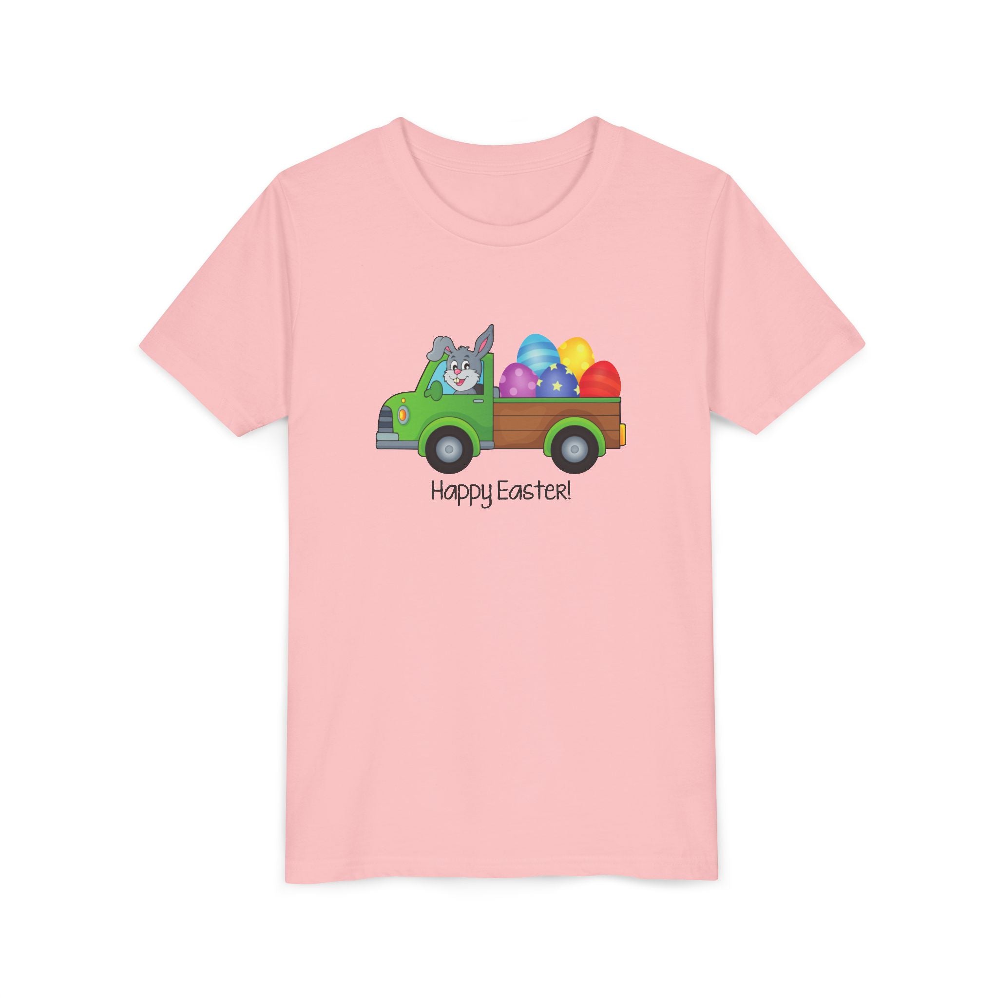 Happy Easter Youth Short Sleeve Tee - Cute Bunny &amp; Colorful Eggs Design - 30.0