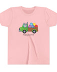 Happy Easter Youth Short Sleeve Tee - Cute Bunny & Colorful Eggs Design - 30.0