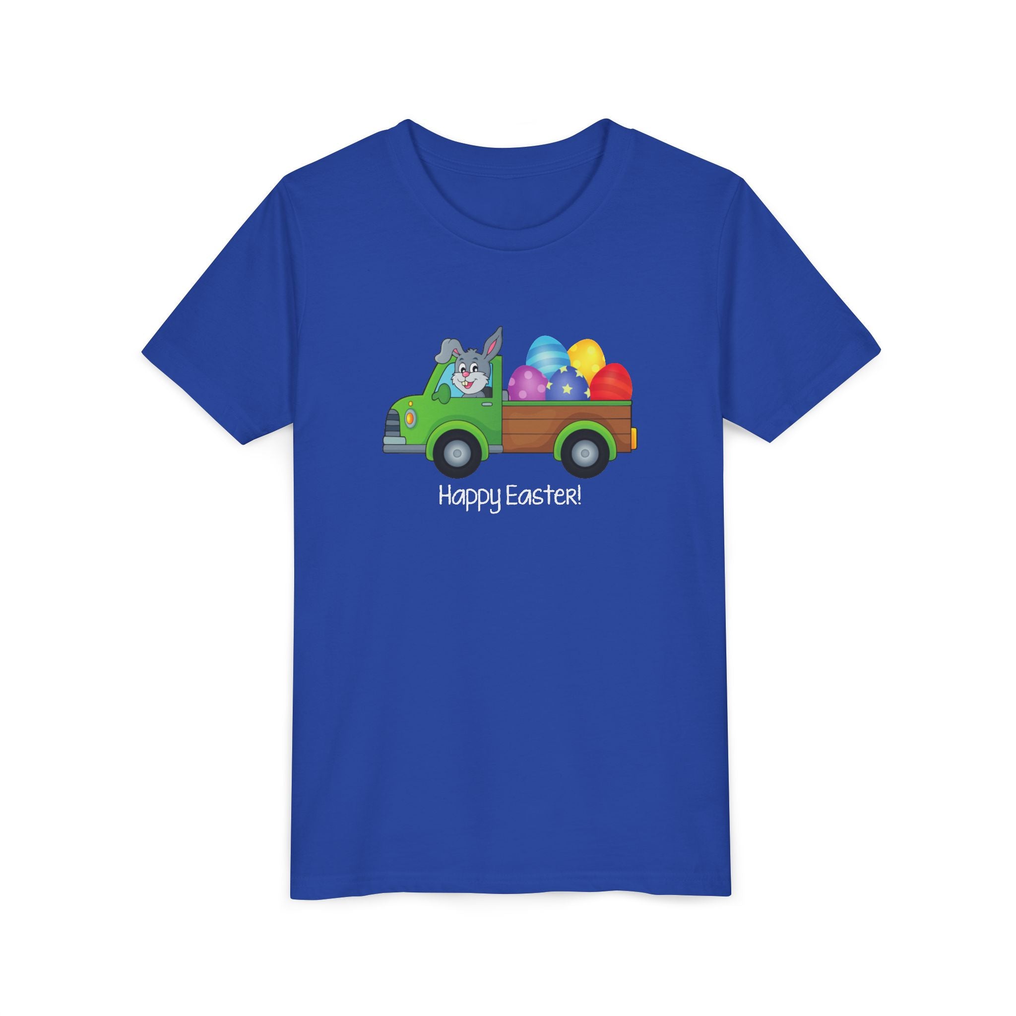 Happy Easter Youth Short Sleeve Tee - Cute Bunny &amp; Colorful Eggs Design - 30.0